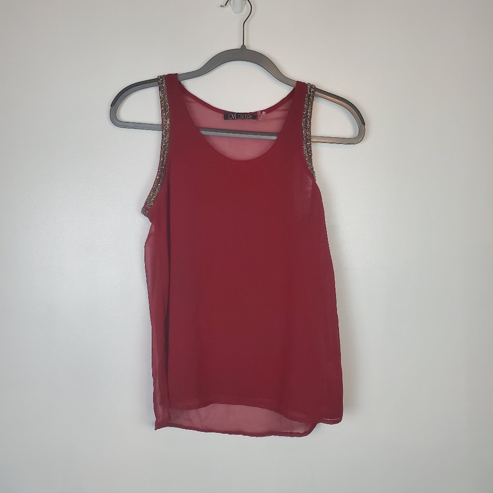 Love culture red tank with beaded trim, small - Picture 4 of 6